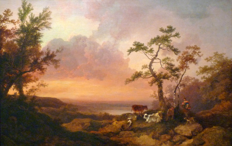 unknown-loutherbourg-a-sunset-on-a-lake-with-a-flock-a-shepherd-and-a-farmer-art-print-fine-art-reproduction-wall-art-id-a9w1jrxjh