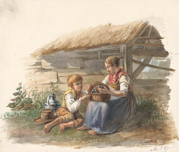 maximilienne-guyon-1878-girl-and-boy-with-a-basket-of-fledglings-art-print-fine-art-reproduction-wall-art-id-a9xv478bb