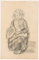 jozef-israels-1834-istuv-tüdruk, lilled-juustes-ja-mütsi-käes-kunstitrükk-peen-kunsti-reproduktsioon-seinakunst-id-aa4jbvqi5