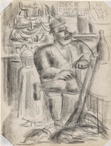 leo-gestel-1925-bez tytułu-łowca-siedzi-przy-kawiarni-stole-w-czarnej-kredzie-sztuka-druk-reprodukcja-dzieł sztuki-sztuka-ścienna-id-aa68erfl3