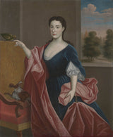 未知的1720年哈德逊河谷夫人与狗和鹦鹉的艺术打印精细艺术再现墙艺术id aa8jsd5p9