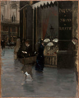 朱塞佩·德尼蒂斯-1880-卡布西斯大道和街抄写员艺术印刷精美艺术复制墙拐角处的紫色香水-艺术