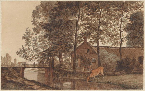hendrik-abraham-klinkhamer-1856-farm-with-drinking-cow-on-biltstraat-utrecht-art-print-fine-art-reproduction-wall-art-id-aacs3yuwa