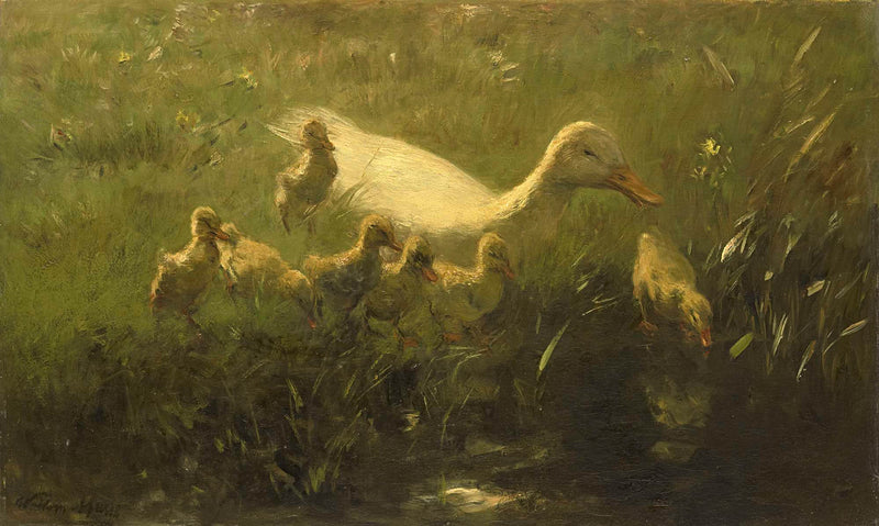 willem-maris-1880-white-duck-with-chickens-art-print-fine-art-reproduction-wall-art-id-aade3m4ld