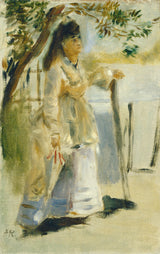 ピエール・オーギュスト・ルノワール-1866-フェンスのそばの女性-アートプリント-ファインアート-複製-ウォールアート-id-aadmcee2n