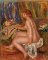 皮埃爾·奧古斯特·雷諾阿-1917-坐著的女性裸體側面視圖-女人坐在側面的藝術印刷精美藝術複製品牆藝術 id-aajehu2g1