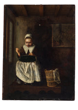 尼古拉斯·梅斯（Nicolaes-Maes）的一个女孩在缝制艺术印刷精美的艺术复制品-艺术墙-alalsafb9u