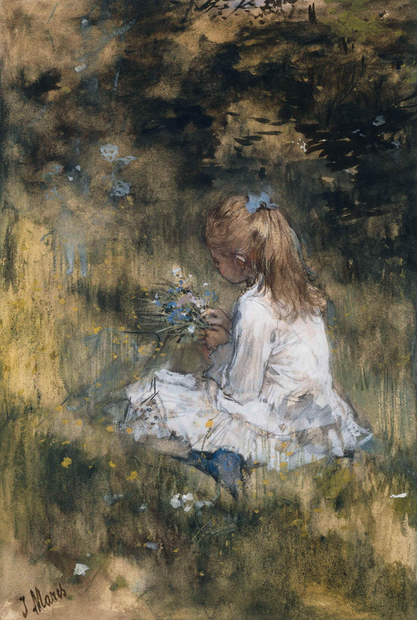 jacob-maris-1878-a-girl-with-flowers-on-the-grass-art-print-fine-art-reproduction-wall-art-id-aam7g548y
