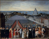 anonymous-1610-procession-of-the-Paris-brotherhood-of-pilgrims-of-Saint-mihel-du-mont-on-the-pont-neuf-the-current-district-1-art-print-fine- māksla-reprodukcija-sienas māksla