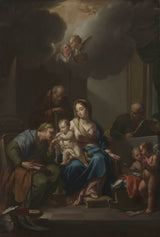 弗朗切斯科·特雷维萨尼（Frescosco Trevisani）1729年为圣洁家庭和圣徒安妮·约阿希姆（Andrew Joachim）和施洗者约翰（John）的施洗者通过拉塔（Rata）罗马艺术印刷的圣玛丽亚画报美术复制品墙壁艺术idaaqim632e
