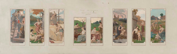 alexandre-seon-1884-sketch-for-the-hall-of-the-town-hall-of-courbevoie-feast-day-rest-work-the-girl-the-mother-devouerment-the-grandmother-education-art-print-fine-art-reproduction-wall-art