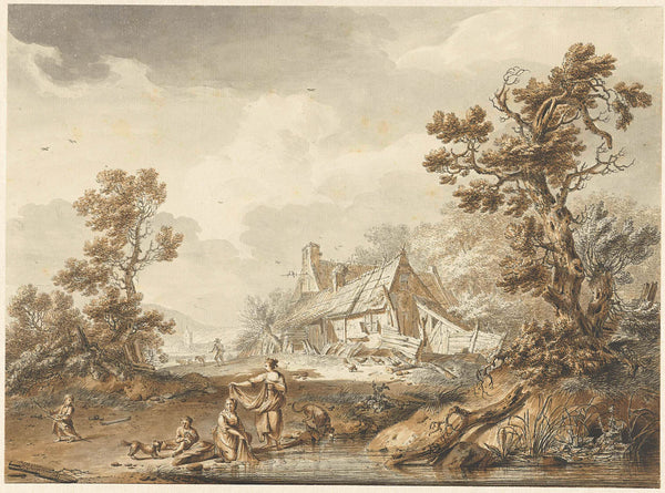 hendrik-meijer-1771-farmhouse-in-the-foreground-washing-women-art-print-fine-art-reproduction-wall-art-id-aarmpgjhk