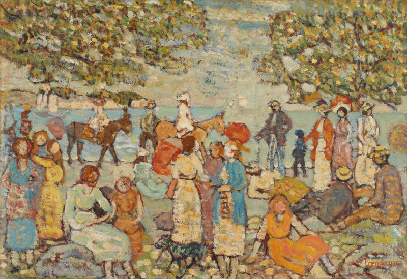 maurice-brazil-prendergast-beach-scene-with-donkeys-or-mules-art-print-fine-art-reproduction-wall-art-id-aarn3lo1y