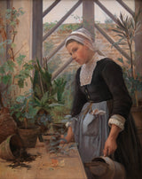 anna-petersen-1884-bretonse meisie-pas-na-plante-in-die-hothouse-kunsdruk-fyn-kuns-reproduksie-muurkuns-id-aaxu5yxsb