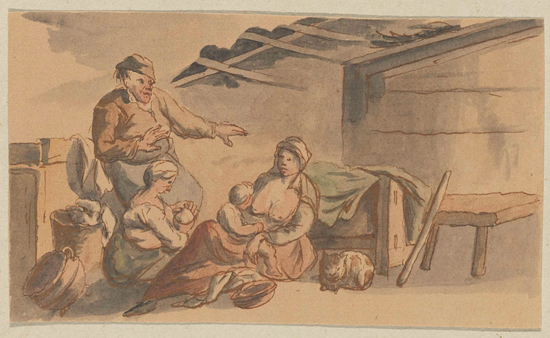 unknown-1700-interior-with-two-feeding-women-two-children-a-art-print-fine-art-reproduction-wall-art-id-aaz10v4qc