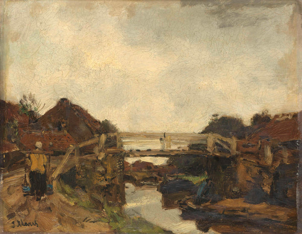 jacob-maris-1878-wooden-bridge-across-a-canal-at-rijswijk-art-print-fine-art-reproduction-wall-art-id-ab11ezg5g