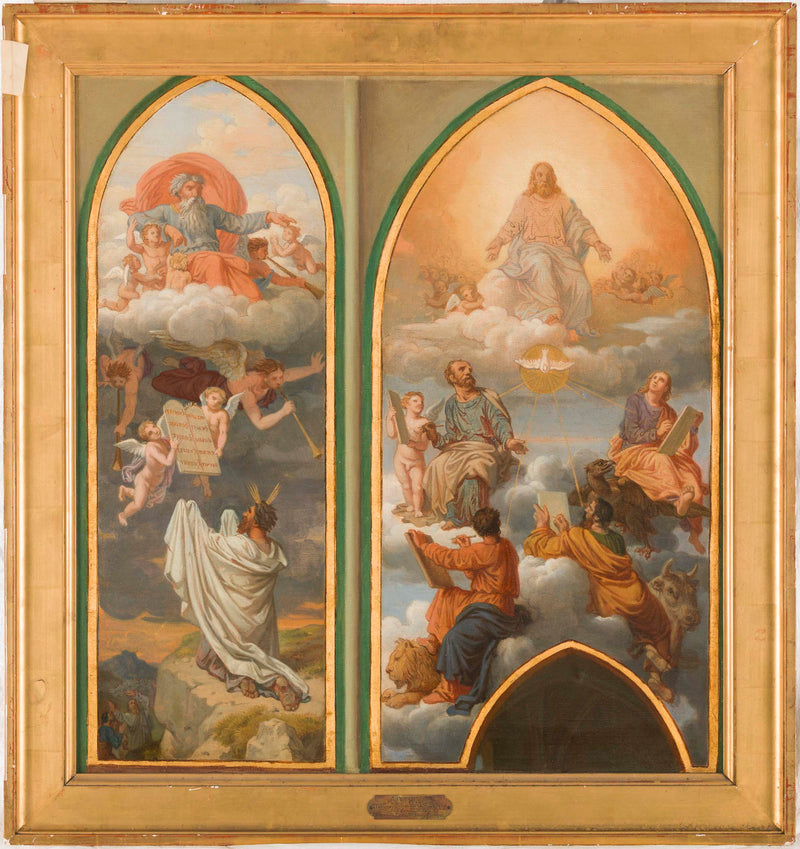 sebastien-norblin-de-la-gourdaine-1869-sketch-for-the-saint-gervais-church-of-god-moses-receiving-the-tablets-of-the-law-jesus-and-the-four-evangelists-art-print-fine-art-reproduction-wall-art
