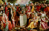 Maerten-de-vos-1575-摩西向以色列人展示律法書板，並附有潘惠斯家族成員及其親屬的肖像和-朋友藝術印刷精美藝術複製品牆藝術 id-ab1pwkylw
