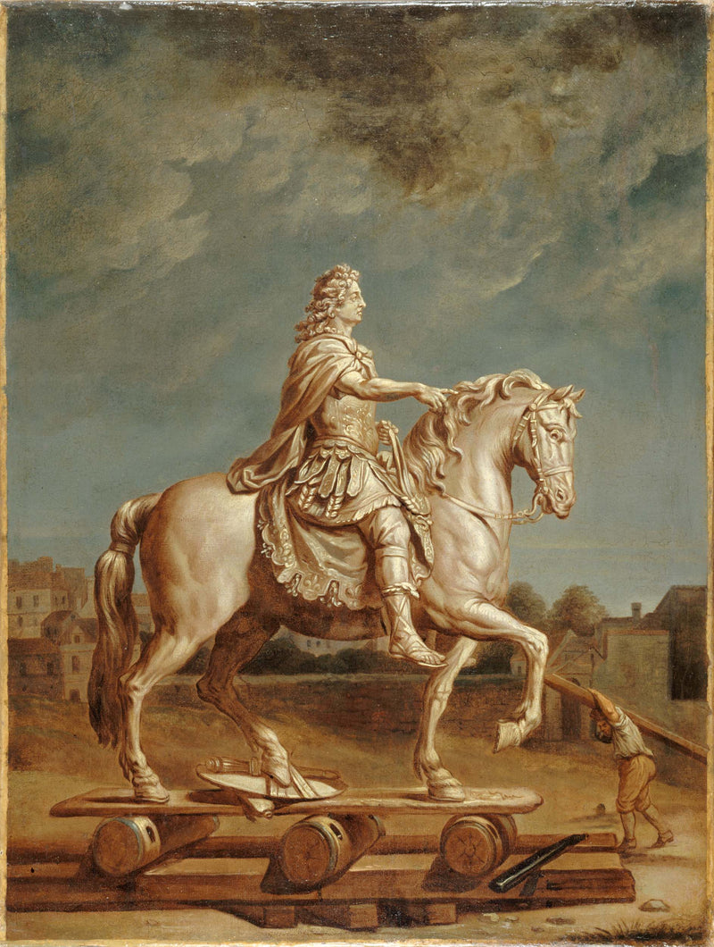 rene-antoine-houasse-1697-transport-on-the-place-louis-le-grand-vendome-current-of-the-statue-of-louis-xiv-by-girardon-art-print-fine-art-reproduction-wall-art