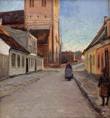 albert-gottschalk-street-in-koge-with-nicolai-church-left-art-print-fine-art-reproduction-wall-art-id-ab28debjv