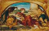 汉斯·佳能1883年与狮子和孔雀的艺术人物图艺术印刷精美的艺术复制品-墙-艺术-id-ab4xvtkl3