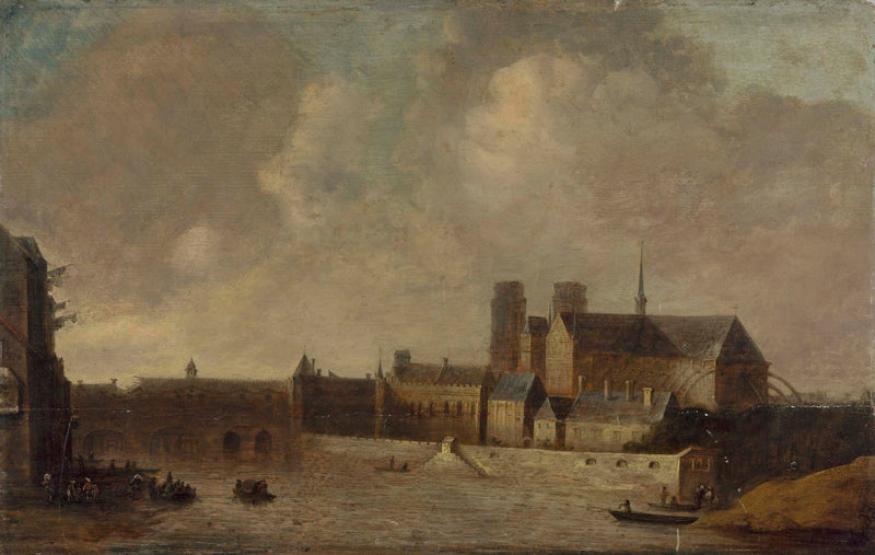 anonymous-1635-notre-dame-and-the-archbishopric-seen-from-the-quai-de-la-tournelle-1640-current-4th-district-art-print-fine-art-reproduction-wall-art