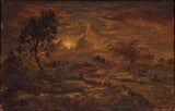 theodore-rousseau-1860-zachód słońca w pobliżu-arbonne-art-print-reprodukcja-dzieł sztuki-wall-art-id-abcrvedi1