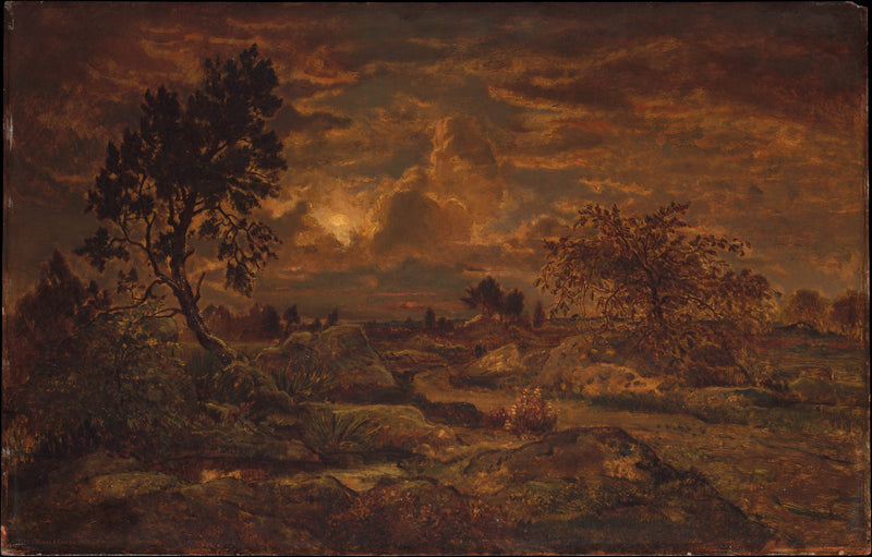 theodore-rousseau-1860-sunset-near-arbonne-art-print-fine-art-reproduction-wall-art-id-abcrvedi1