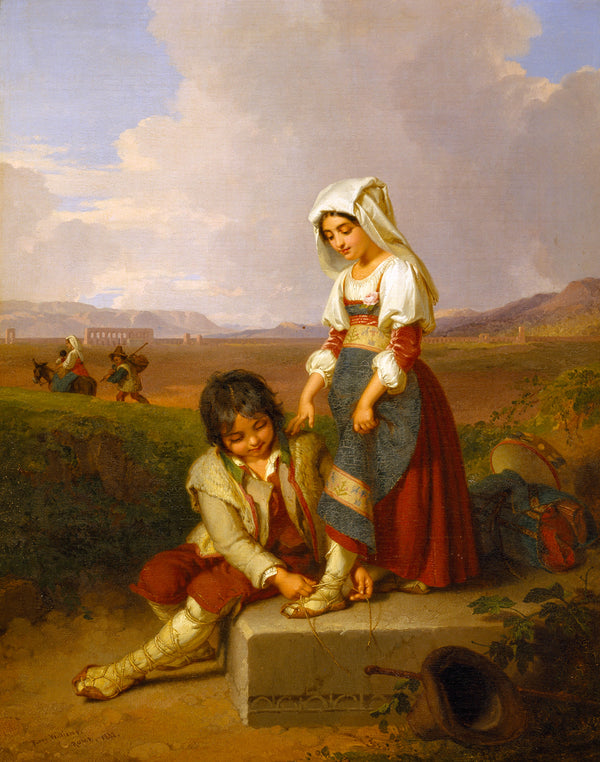 penry-williams-1842-a-shepherd-boy-and-a-girl-in-the-roman-campagna-in-the-background-aqua-claudia-art-print-fine-art-reproduction-wall-art-id-abdx53bed