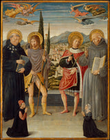 貝諾佐-戈佐利-1481-聖尼古拉斯-托倫蒂諾-羅克-塞巴斯蒂安-和貝爾納迪諾-錫耶納-與跪著的捐贈者-藝術印刷品-精美藝術-複製品-牆藝術-ID-abg9qa2fo