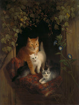 हेनरीएट-रोनर-1844-बिल्ली-साथ-बिल्ली के बच्चे-कला-प्रिंट-ललित-कला-प्रजनन-दीवार-कला-आईडी-एभफुएपक्यू
