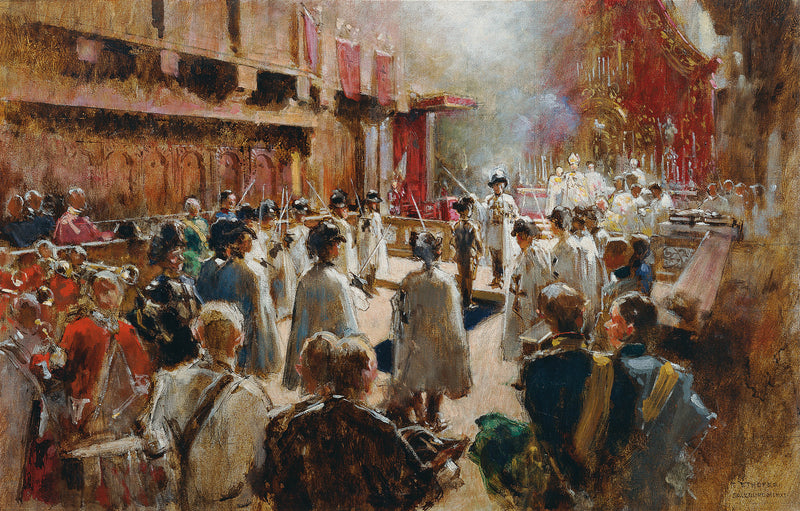 theodor-josef-ethofer-1911-the-dubbing-of-count-boos-waldeck-by-the-grand-master-of-the-teutonic-knights-archduke-eugen-in-the-court-church-in-innsbruck-art-print-fine-art-reproduction-wall-art-id-abkk6d98p