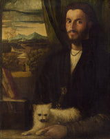 giovanni-cariani-1520-porträtt-av-en-man-med-hund-konsttryck-finkonst-reproduktion-väggkonst-id-abpi5tsgo
