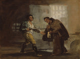 francisco-jose-de-goya-y-lucientes-1811-broder-pedro-erbjuder-skor-till-el-maragato-och-förbereder-för-att-skjuta-åt sidan-sin-pistolkonst-tryck-konst- reproduktion-vägg-konst-id-abqaorfbk