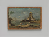 nasledovník-of-Francesco Guardi - 18. storočia Capriccio-with-a-štvorcový-tower-and-two-domy-art-print-fine-art-reprodukčnej-wall-art-id-absslz2ue