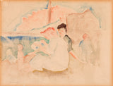 Charles-Demuth-1916-bez tytułu-dwie-kobiety-i-troje-dzieci-na-plaży-druk-sztuka-reprodukcja-dzieł sztuki-sztuka-ścienna-id-abv7ye4mp