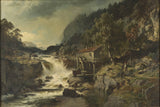 Edvard-Bergh-1862-rocky-landskapet-med-foss-og-vannmølle-Småland-art-print-fine-art-gjengivelse-vegg-art-id-abwbeq3tt