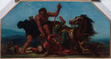 eugene-delacroix-1849-skisse-for-salongen-de-la-paix-på-hotellet-de-ville-i-paris-hercules-vinneren av hippolyte-dronningen av amazonene- kunst-trykk-kunst-reproduksjon-vegg-kunst