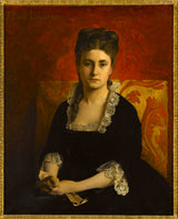 讓-保羅-勞倫斯-1874-黑色連衣裙-拿著手套的女人肖像-藝術印刷品-精美藝術-複製品-牆壁藝術