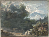 ジェイコブ・ヴァン・リエンダー1706-山の風景の古代記念碑の水浴びアートプリントファインアート複製壁アートid-acam0td1e