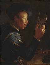 威廉·范德弗利特年輕人拿著玻璃杯藝術印刷品美術複製品牆藝術 id acduygxmm