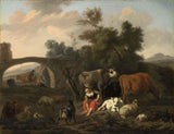 dirck-van-bergen-1660-landskap-med-herdar-och-boskap-konst-tryck-finkonst-reproduktion-vägg-konst-id-acge007uq