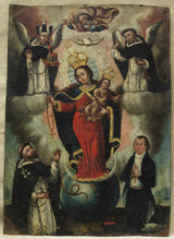 ukendt-18.-19. århundredes-jomfru-af-rosenkransen-med-dominikanske-helgener-og-donor-kunsttryk-fine-art-reproduktion-vægkunst-id-acn594ju5