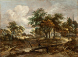 meindert-hobbema-1665-landskap-med-en-gangbro-kunsttrykk-fin-kunst-reproduksjon-veggkunst-id-acop44i4a