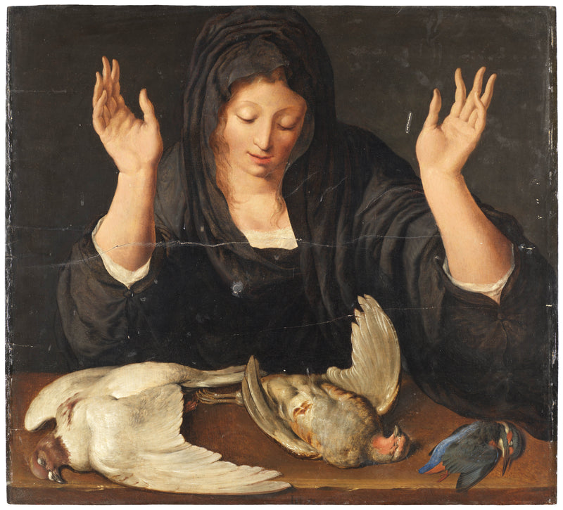 jacob-de-gheyn-ii-1620-a-young-woman-mourning-a-dead-dove-a-partridge-and-a-kingfisher-art-print-fine-art-reproduction-wall-art-id-acp4wxq4q