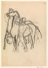 Лео-Гестел-1891-Скица-лист-човек-спутава-два-коња-уметност-штампа-ликовна-репродукција-зид-уметност-ид-ацрпн2уу6