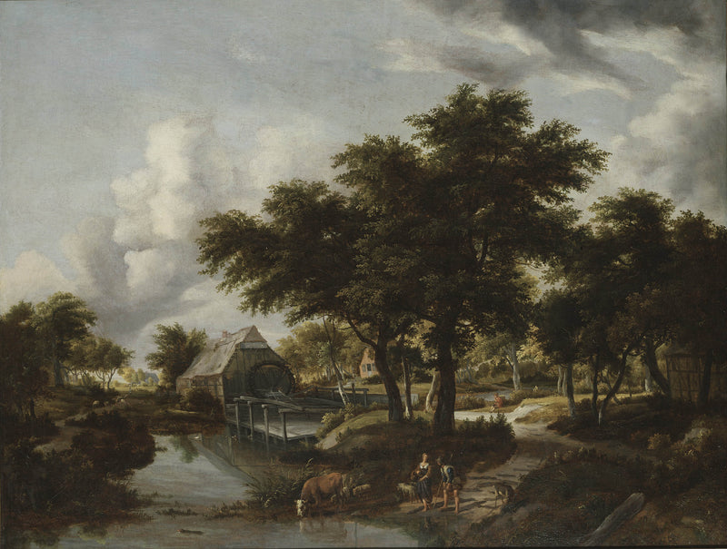 meindert-hobbema-1663-wooded-landscape-with-a-watermill-art-print-fine-art-reproduction-wall-art-id-acsoky8e5