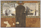 保羅-埃米爾-馬吉特-1889-巴黎德維爾酒店的省長辦公室草圖-巴黎尾部轟炸前-市政屠宰藝術印刷精美藝術複製牆藝術