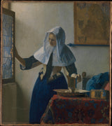 johannes-vermeer 1662-年轻的女人，带着水pit手的艺术印刷精美的艺术复制品-墙-艺术-id-ad4hwis30