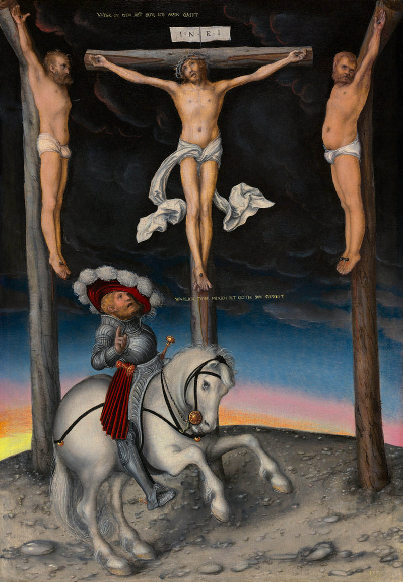 lucas-cranach-the-elder-1536-the-crucifixion-with-the-converted-centurion-art-print-fine-art-reproduction-wall-art-id-ad74ir57u